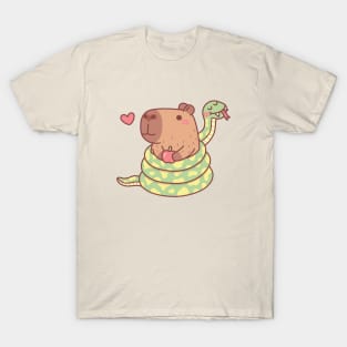 Funny Snake Wrapped Around Capybara T-Shirt